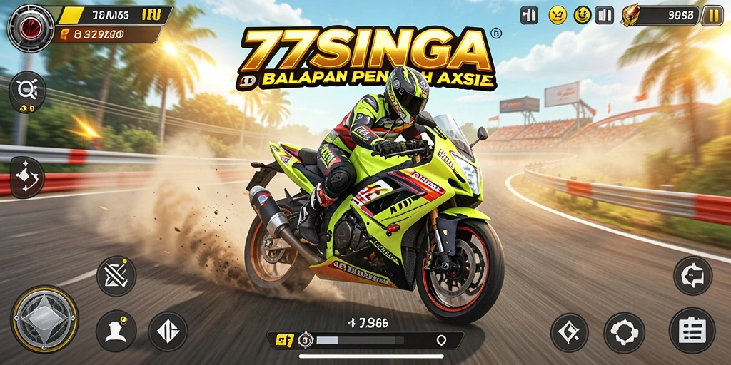 Screenshot gameplay 77SINGA yang menampilkan aksi balapan motor.