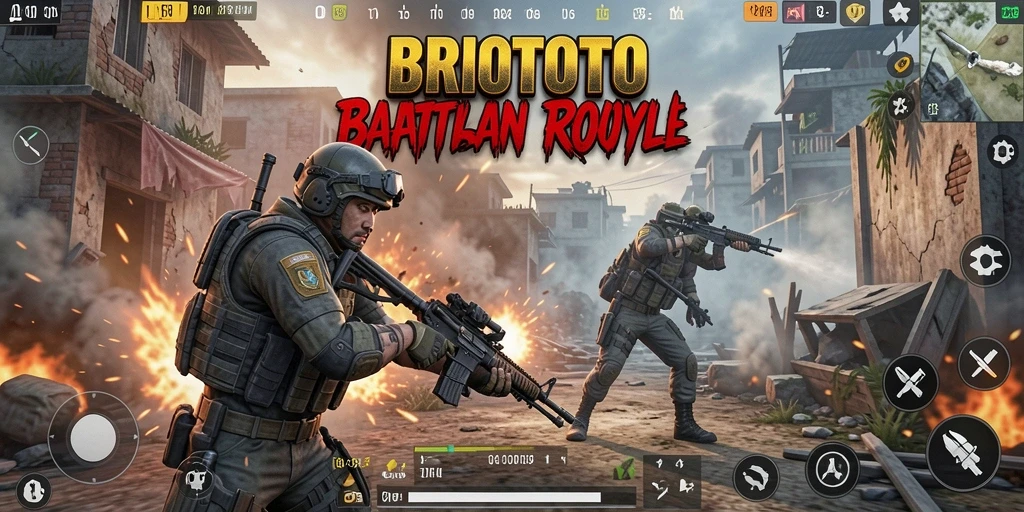 Tampilan seru dari gameplay BRIOTOTO dalam pertempuran Battle Royale.