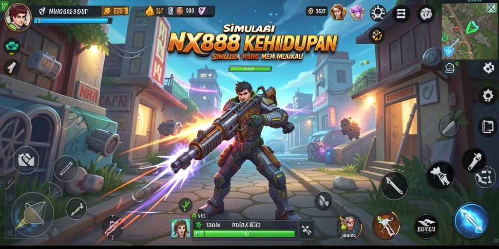 Screenshot gameplay NX888 menampilkan karakter yang sedang berinteraksi dalam dunia virtual.