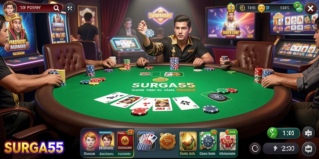 Tampilan gameplay seru di SURGA55 dengan strategi Poker mendebarkan.