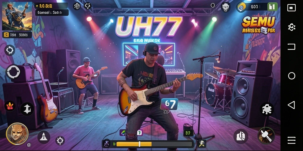 Tampilan gameplay UH77 yang menarik dengan berbagai genre musik.