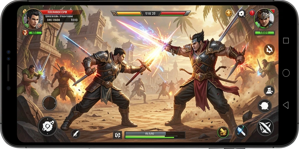 Tangkapan layar gameplay V21 yang menunjukkan aksi pertarungan seru.