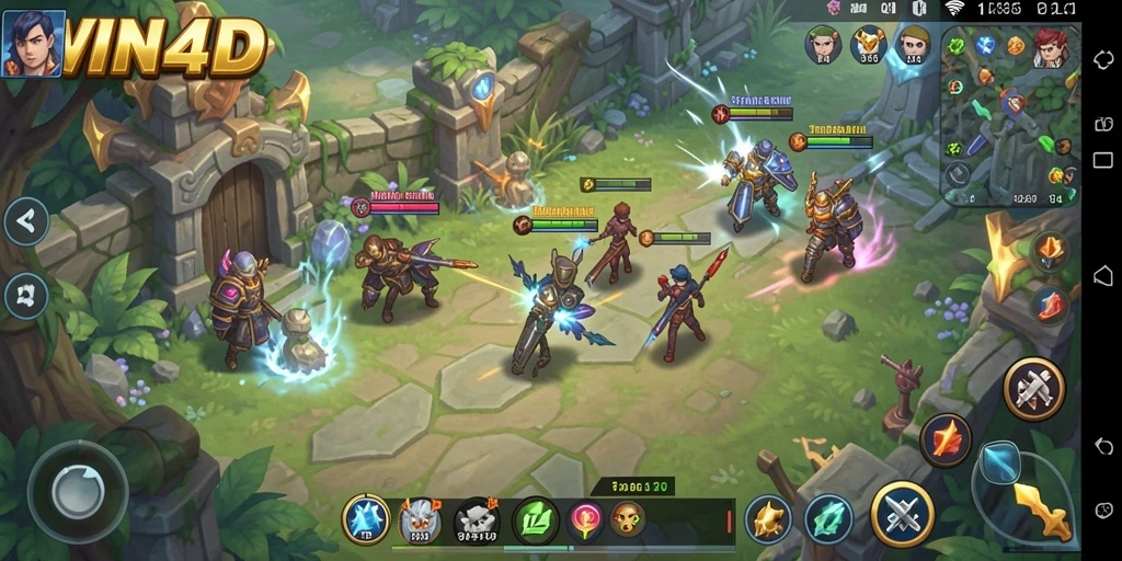Screenshot gameplay WIN4D menunjukkan aksi pertempuran strategis yang mendebarkan.