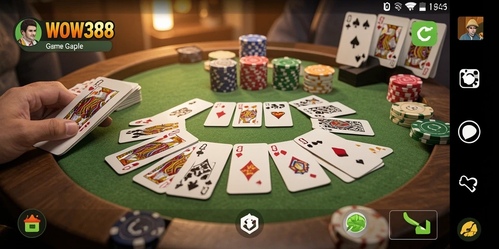 Screenshot gameplay WOW388 yang menunjukkan keseruan bermain Gaple.
